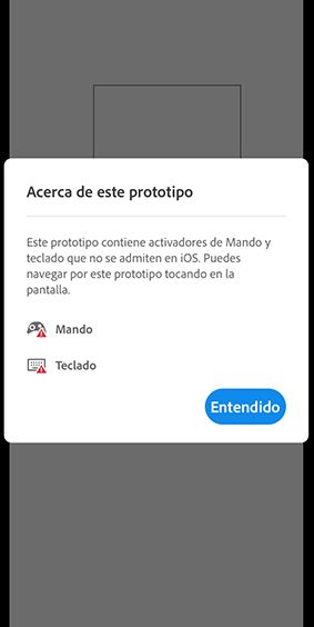 Vista previa móvil del prototipo con teclas de teclado y mando de juego