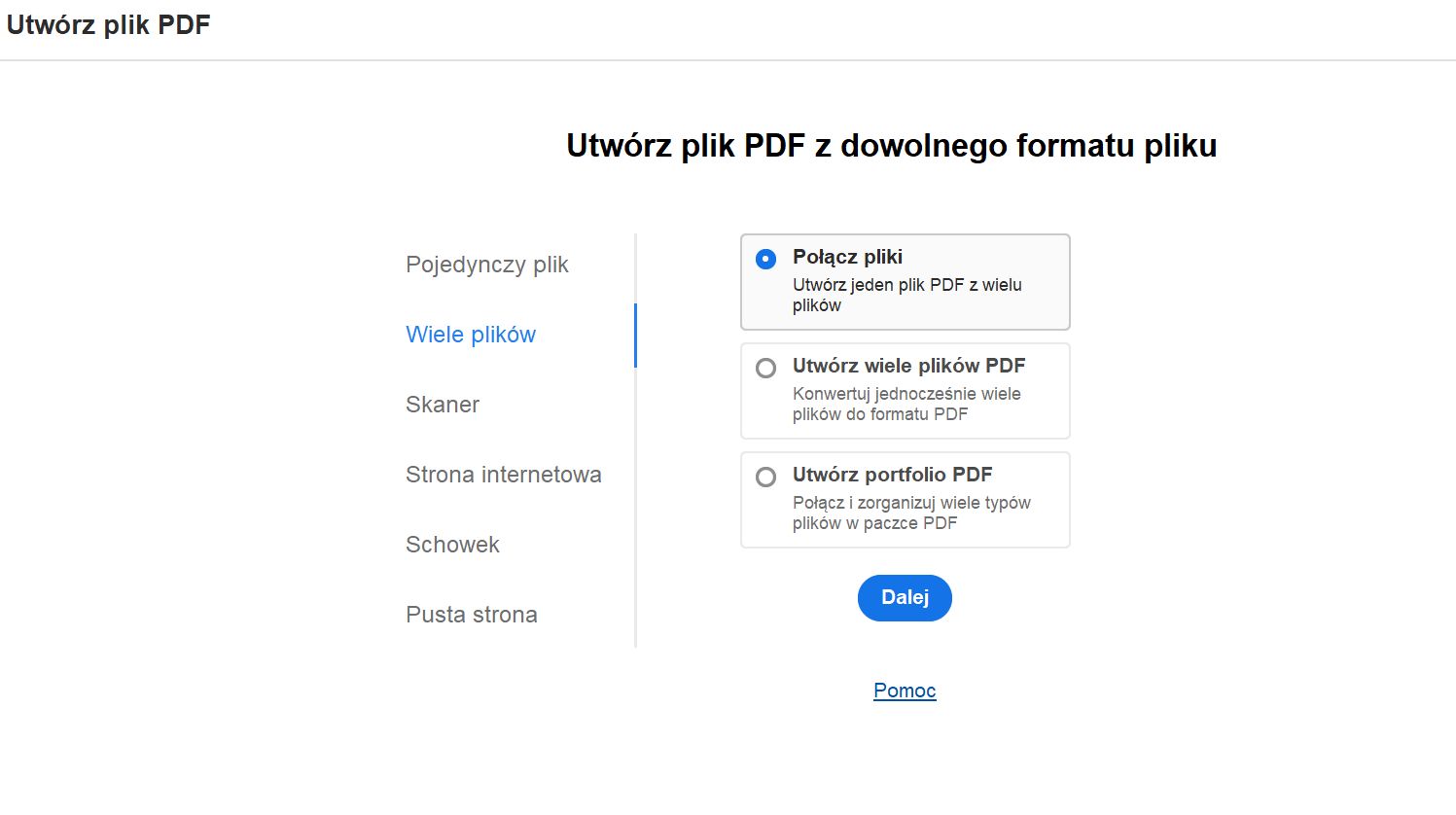 Utwórz plik PDF – nowy widok