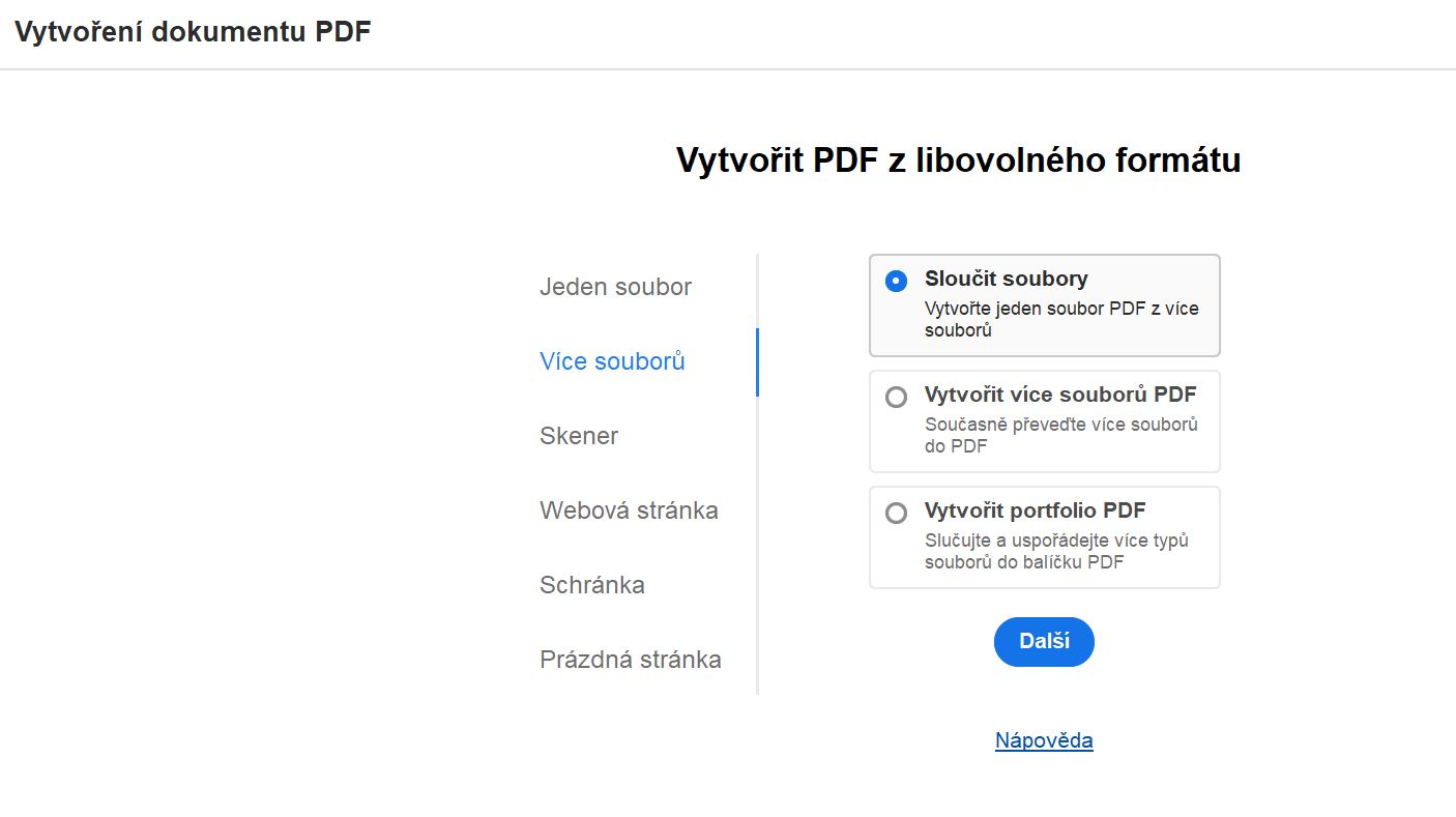 Nové zobrazení nástroje Vytvořit PDF