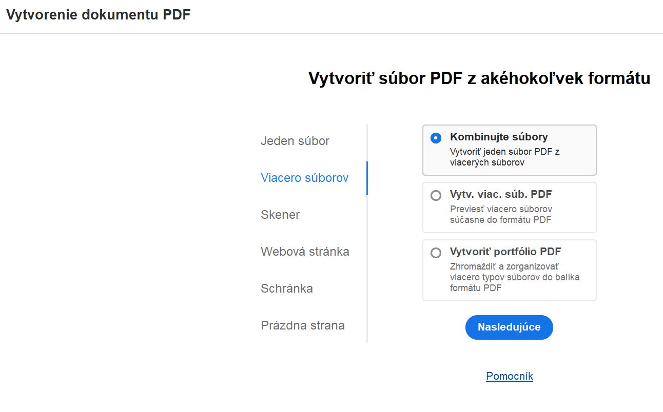 Nové zobrazenie vytvorenia súboru PDF