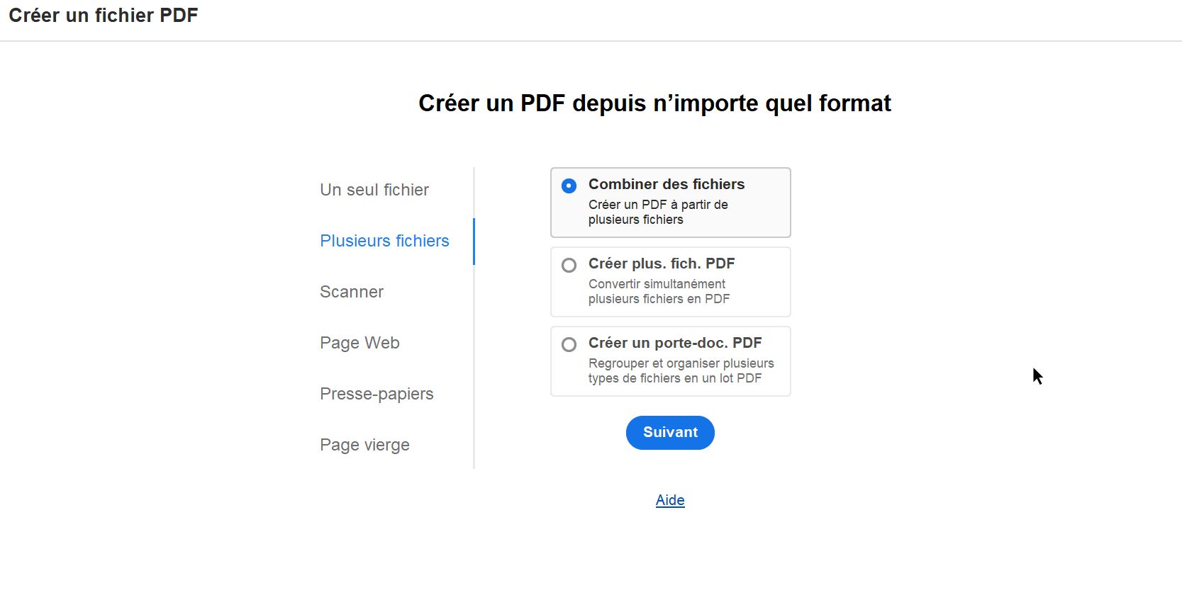 Nouvelle vue Créer un PDF
