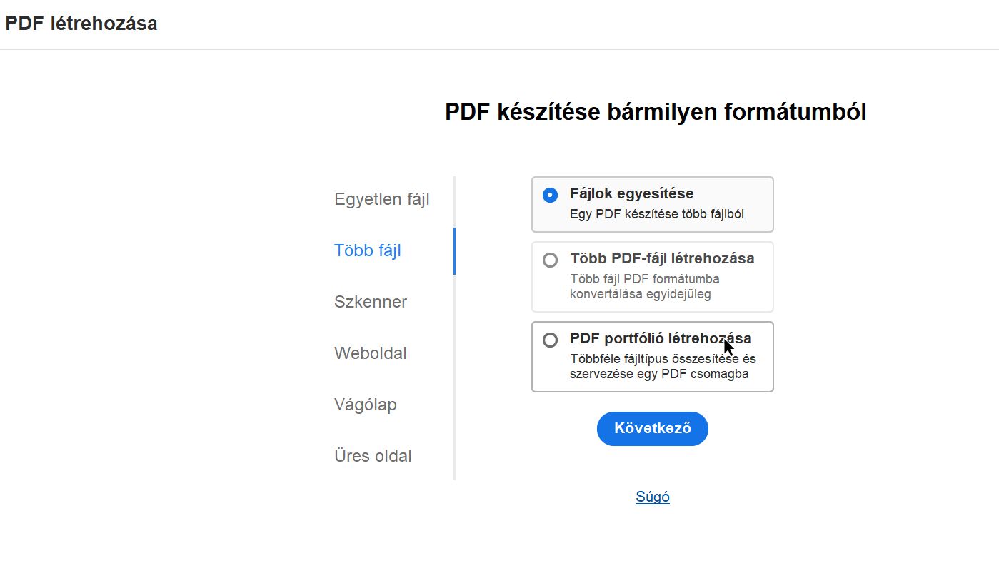 PDF létrehozása – új nézet