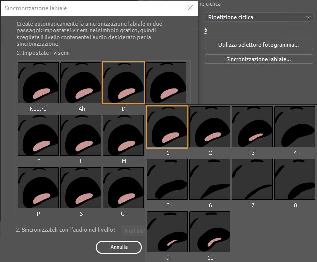 Modifica della posizione labiale per ciascun visema