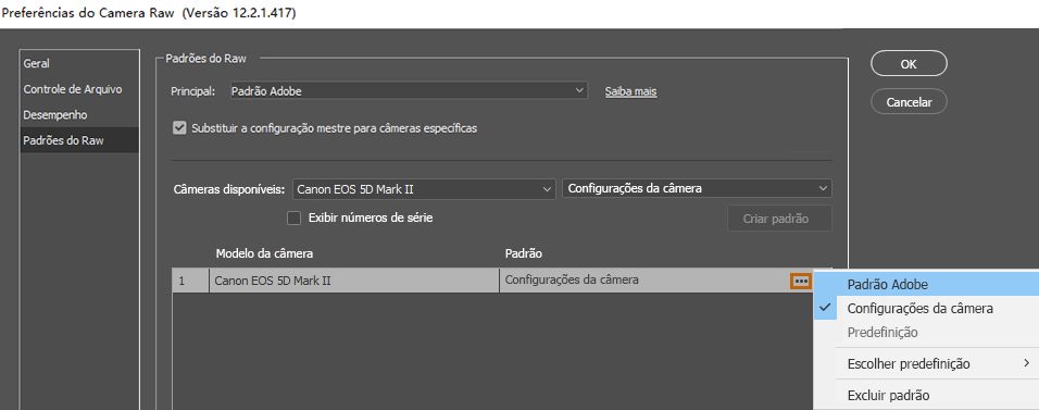 Modificar configurações padrão