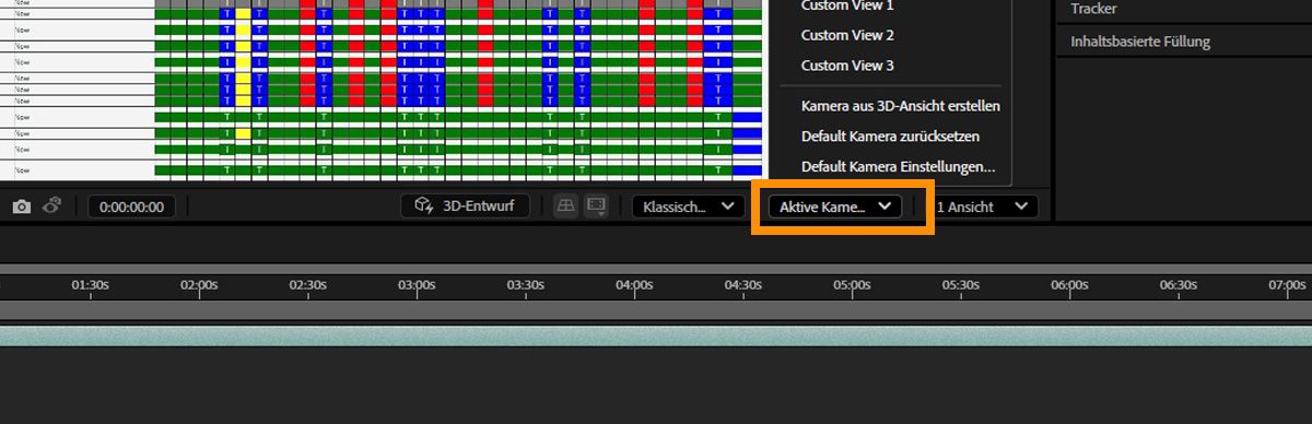 Das Menü „3D-Ansicht“ ist geöffnet und bietet verschiedene Voreinstellungen und benutzerdefinierte Ansichtsoptionen zur Auswahl.