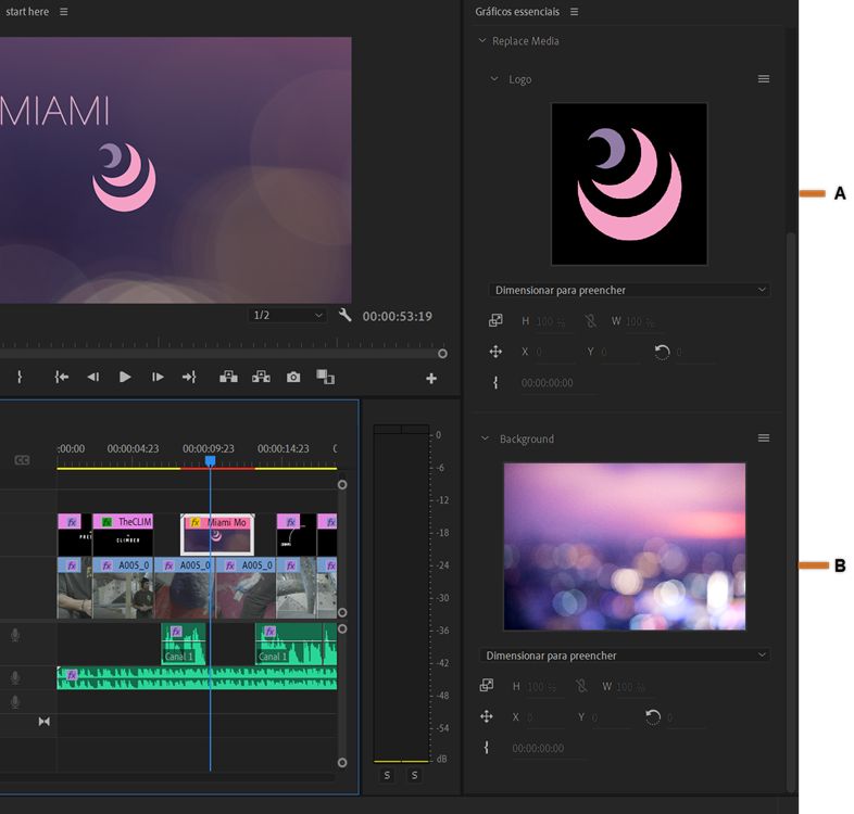Modelo de animações com duas opções de substituição de mídia