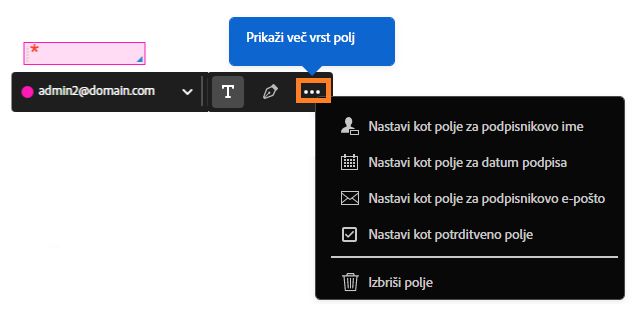 Izberite vrsto polja