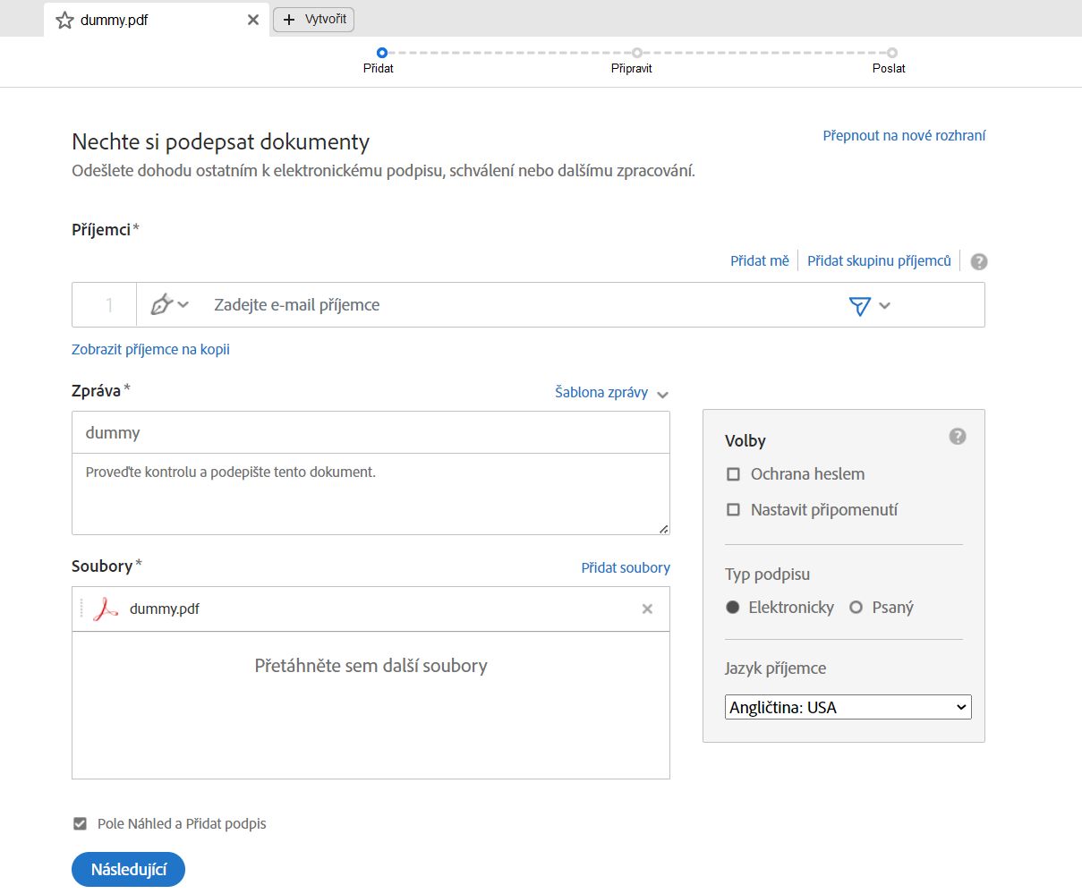 Nastavte pokročilé možnosti podepisování smluv.