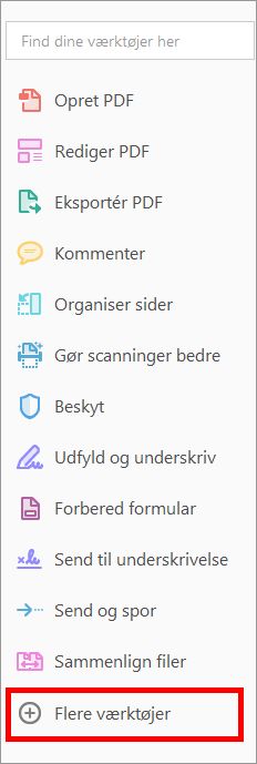 Flere værktøjer i højre rude