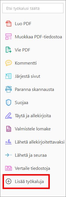 Lisää työkaluja oikeassa ruudussa