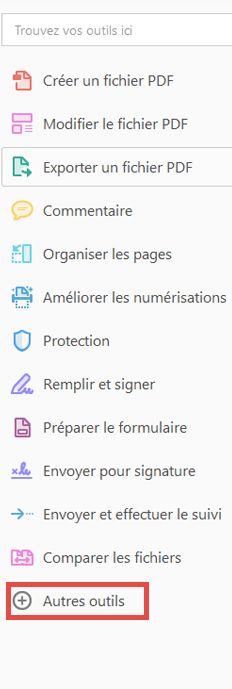 Autres outils dans le panneau de droite