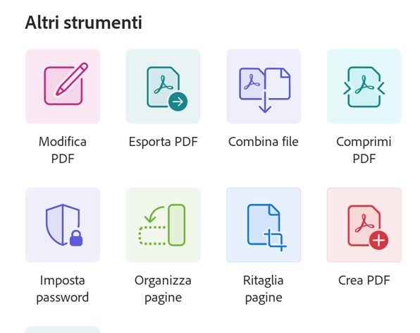 App Acrobat per Android Menu Altri strumenti