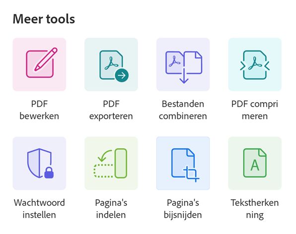 Acrobat Android-app - menu Meer tools