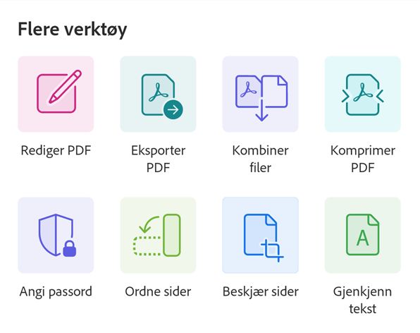 Acrobat Android-app Meny med flere verktøy