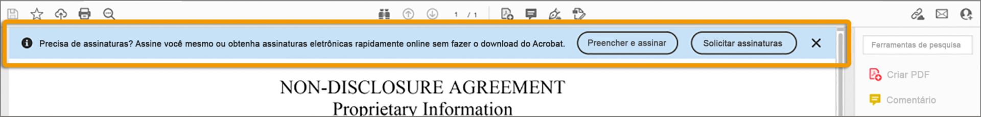 Prompt para usar a ferramenta Preencher e assinar ou Solicitar assinaturas