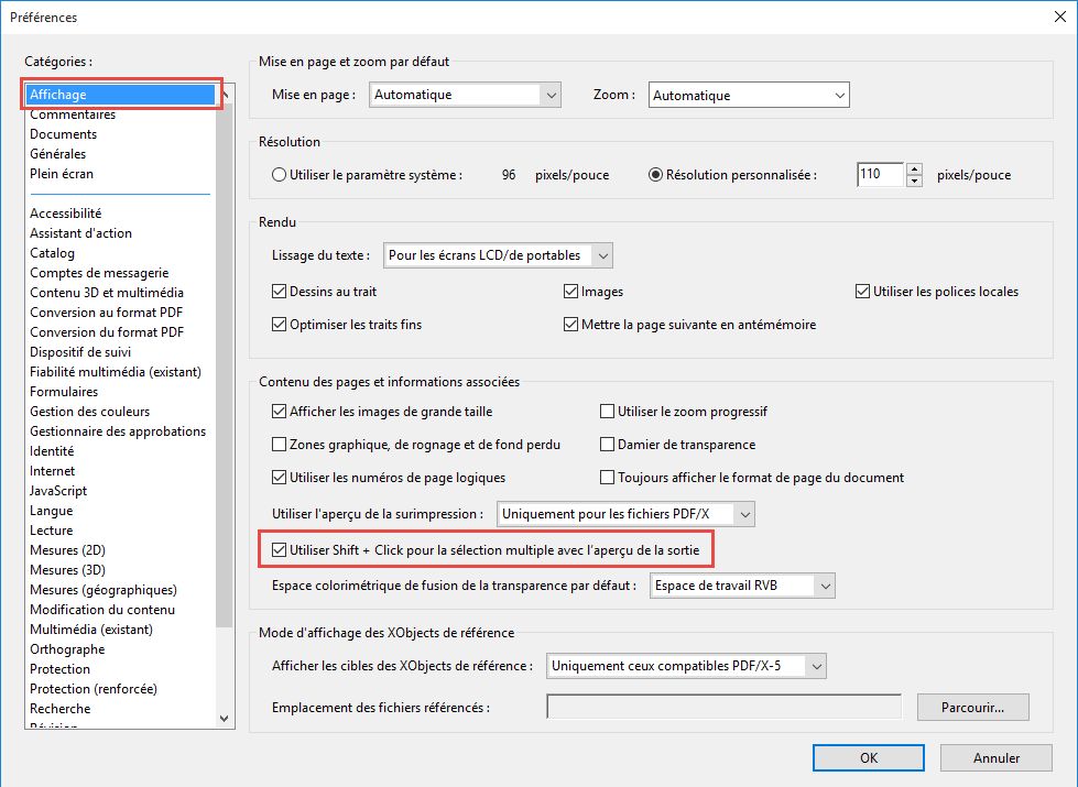 Sélection multiple sans aperçu de la sortie