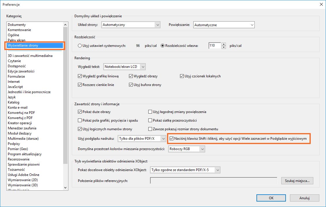 Wiele zaznaczeń za pomocą podglądu wyjściowego