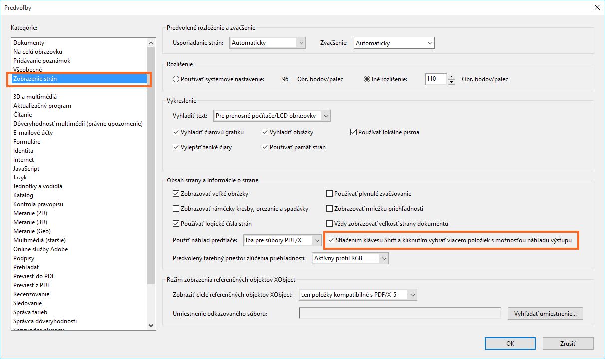 Výber viacerých objektov s možnosťou náhľadu výstupu