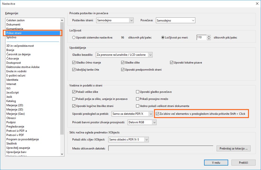 Večkratna izbira s predogledom natisa