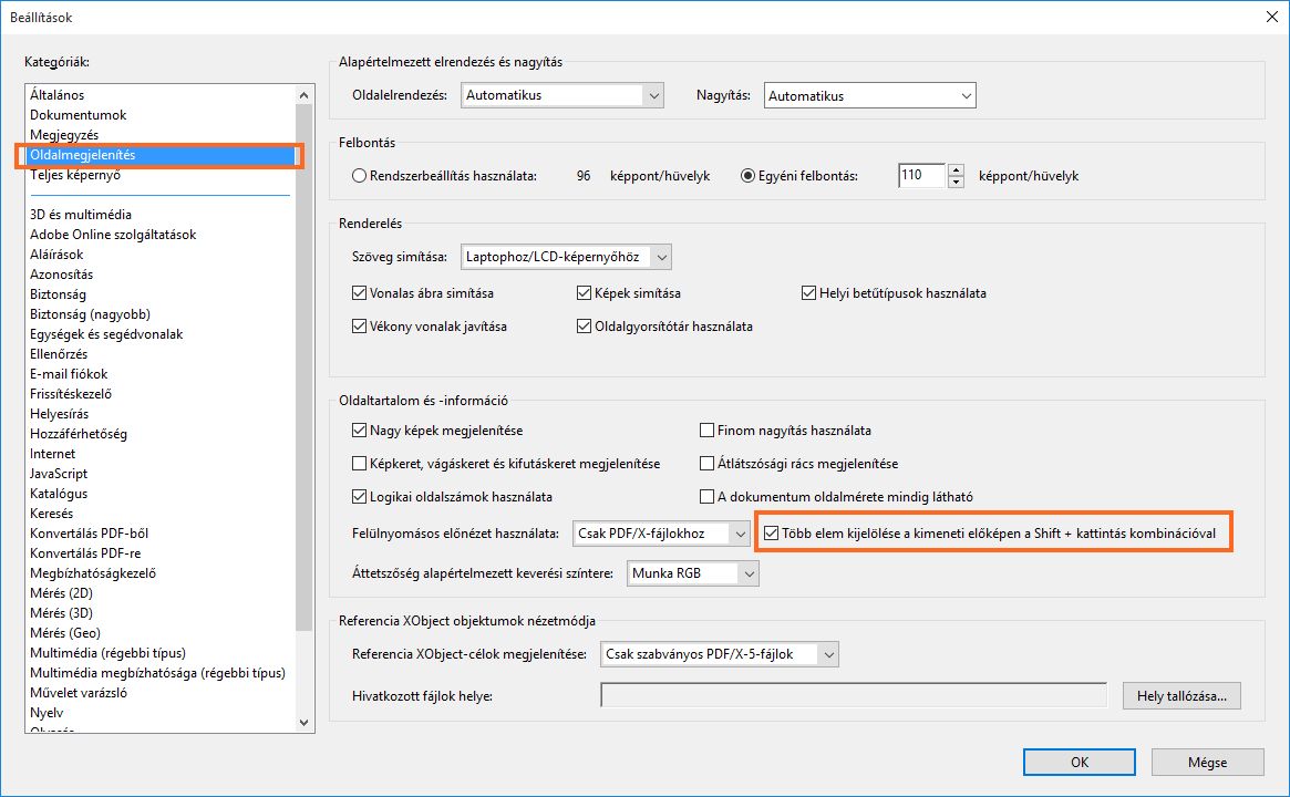 Több elem kijelölése a Kimeneti előképpel