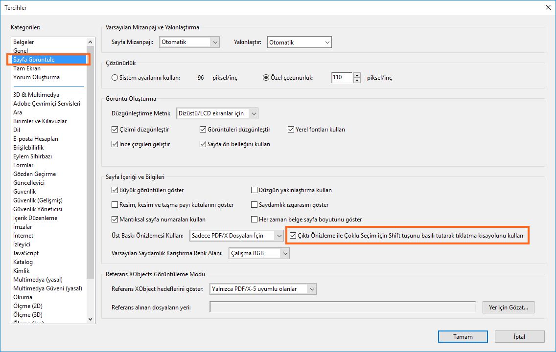 Çıktı önizleme ile çoklu seçim