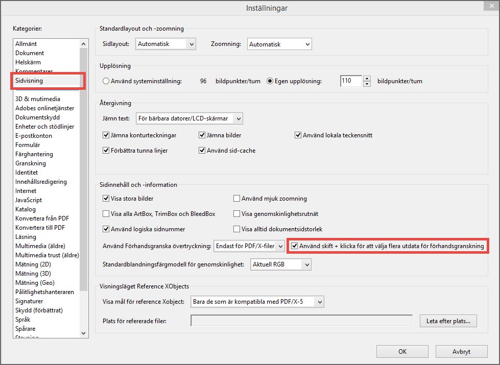 Flera markeringar med Förhandsgranska utdata