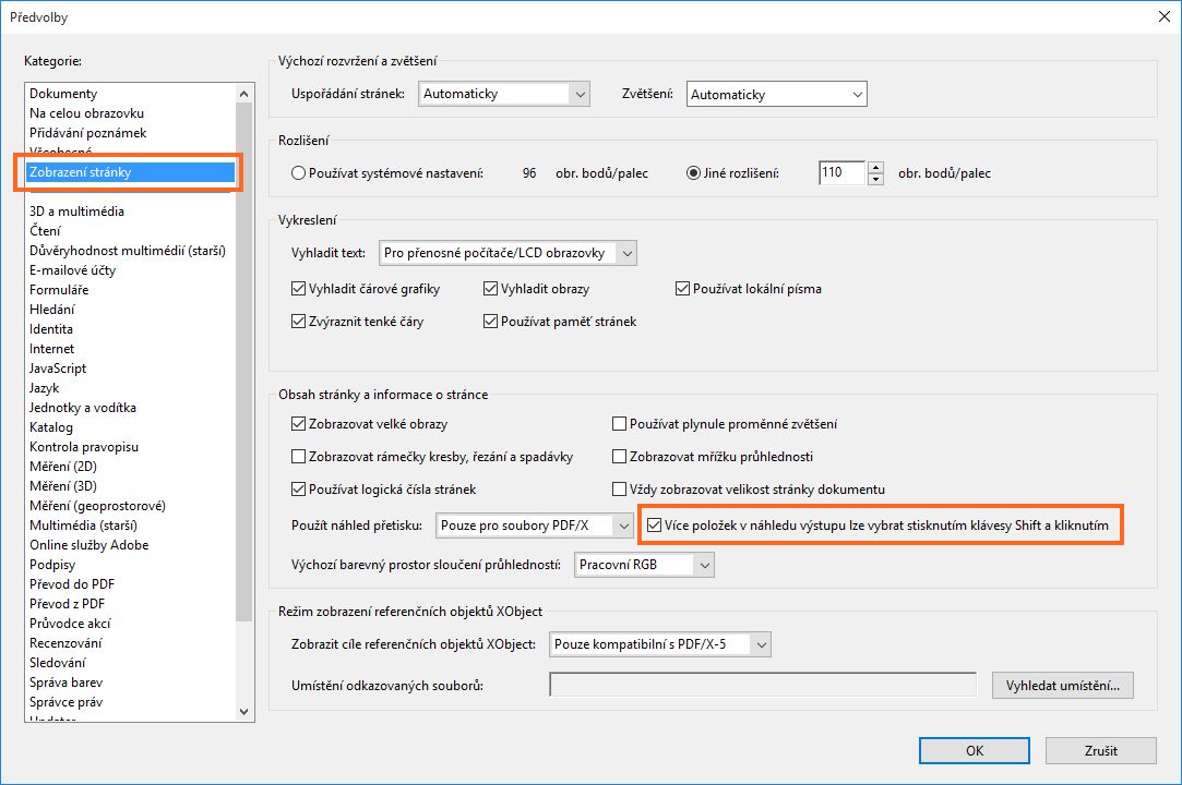 Výběr více položek v náhledu výstupu