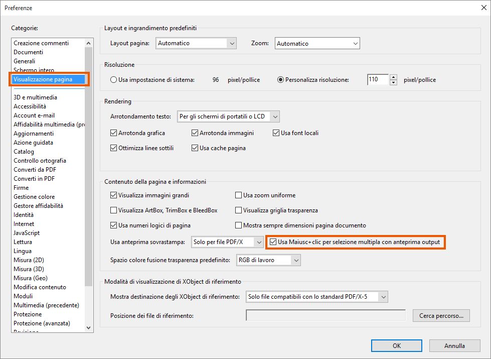 Selezione multipla con anteprima dell’output