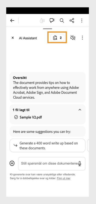 Antall filer i samlingsikonet er uthevet i Acrobat Mobile