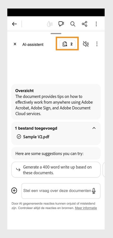 Het aantal bestanden in het pictogram Verzameling is gemarkeerd in Acrobat Mobile