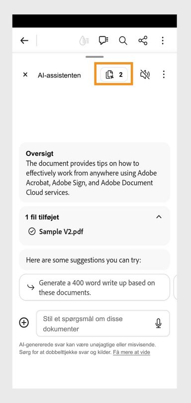 Antal filer i samlingsikonet fremhæves i Acrobat mobile