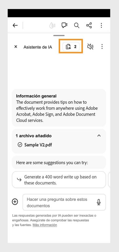No hay ningún archivo resaltado en el icono de la colección en la aplicación móvil de Acrobat