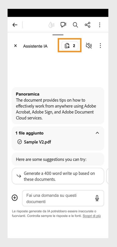 Numero di file evidenziato sull’icona della raccolta in Acrobat per dispositivi mobili