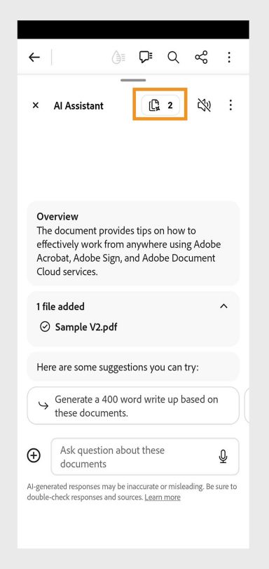Acrobat モバイルでは、コレクションアイコンのファイルの数がハイライト表示されます
