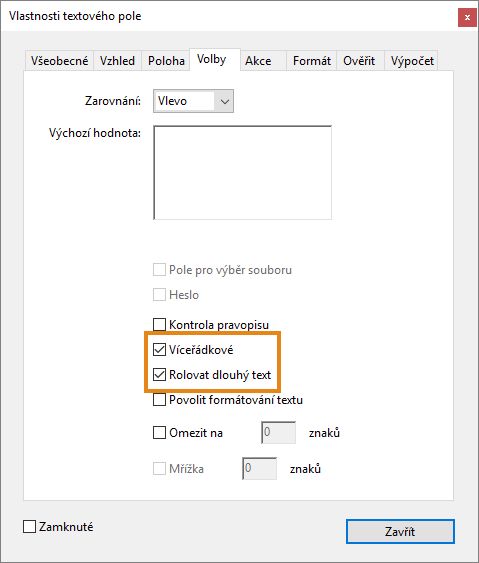 Víceřádkové textová pole