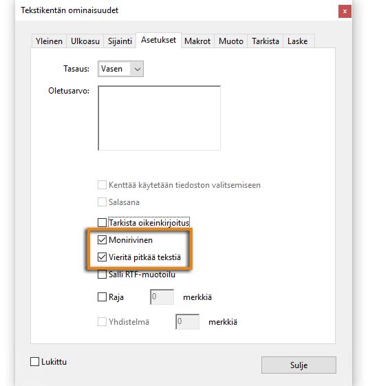 Monirivinen tekstikenttä