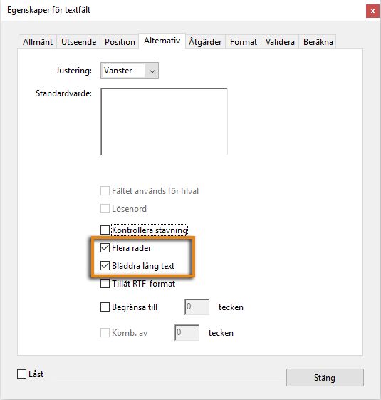 Textfält med flera rader