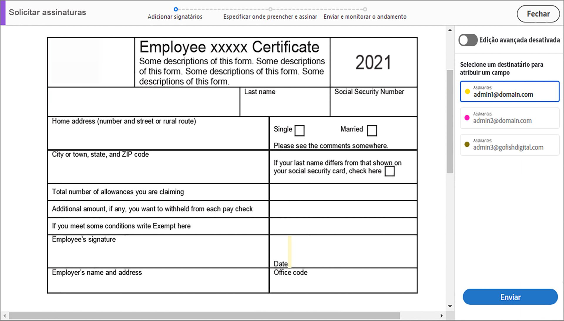 Modo simplificado para vários signatários