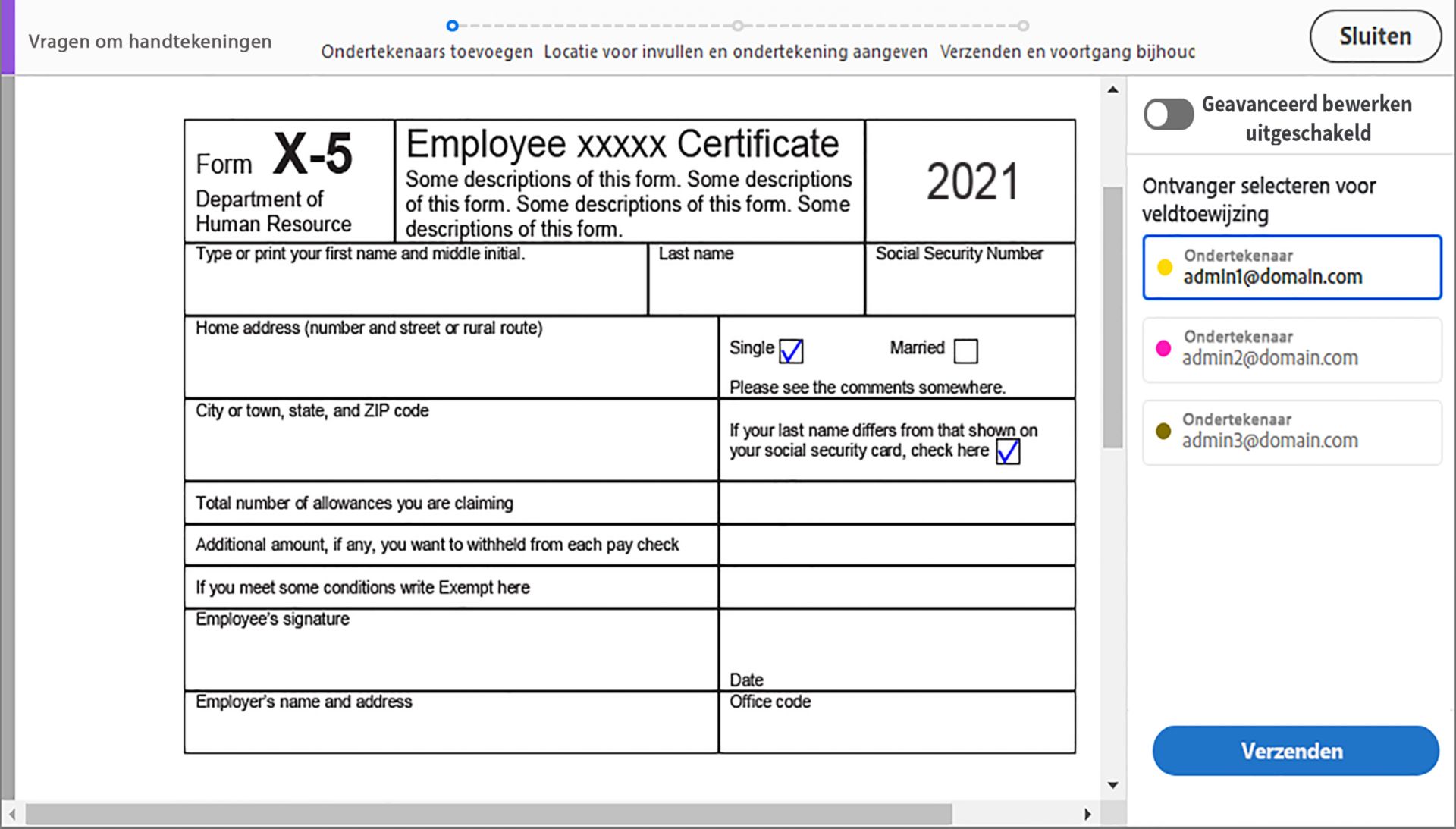 Vereenvoudigde modus voor meerdere ondertekenaars