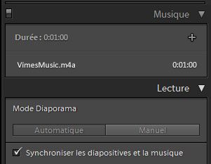 Synchronisation automatique Lightroom des diapositives avec la musique
