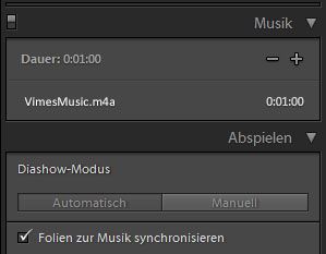 Automatisches Synchronisieren von Folien zur Musik in Lightroom