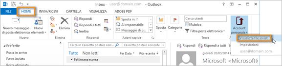 Opzione Account personale per visualizzare i file inviati