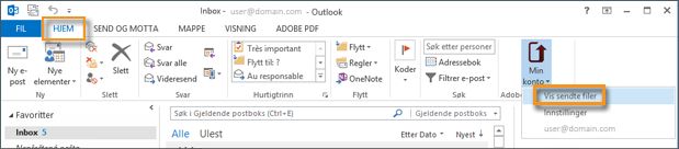 Alternativet Min konto for å vise sendte filer