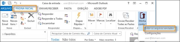 Opção Minha conta para exibir arquivos enviados