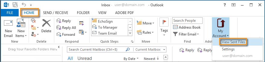 Možnost Moj račun za ogled poslanih datotek