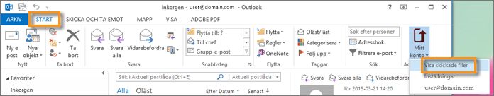 Alternativet Mitt konto för att visa skickade filer