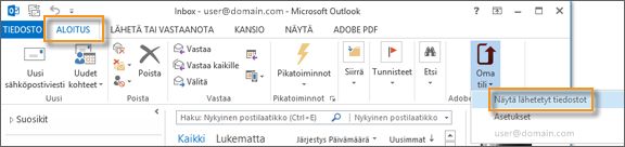 Oma tili -valinta lähetettyjen tiedostojen näyttämiseen