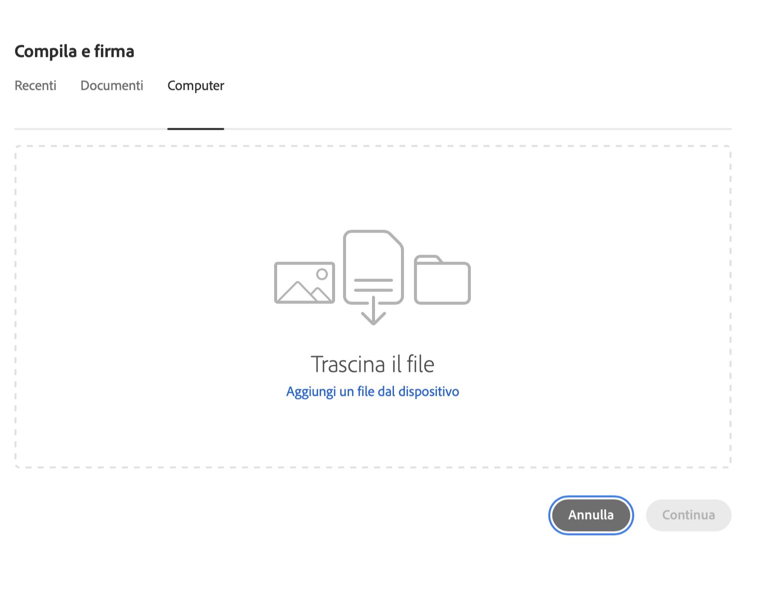 Selezionare un file dal computer