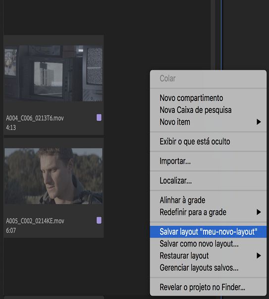 Novo layout visível no menu de contexto