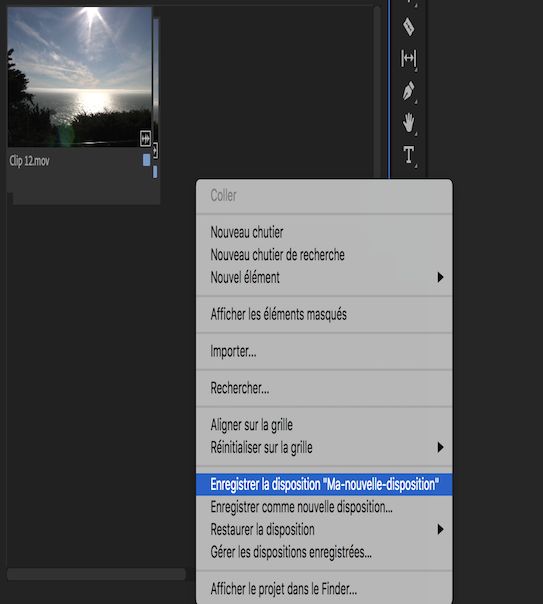 Nouvelle disposition affichée dans le menu contextuel